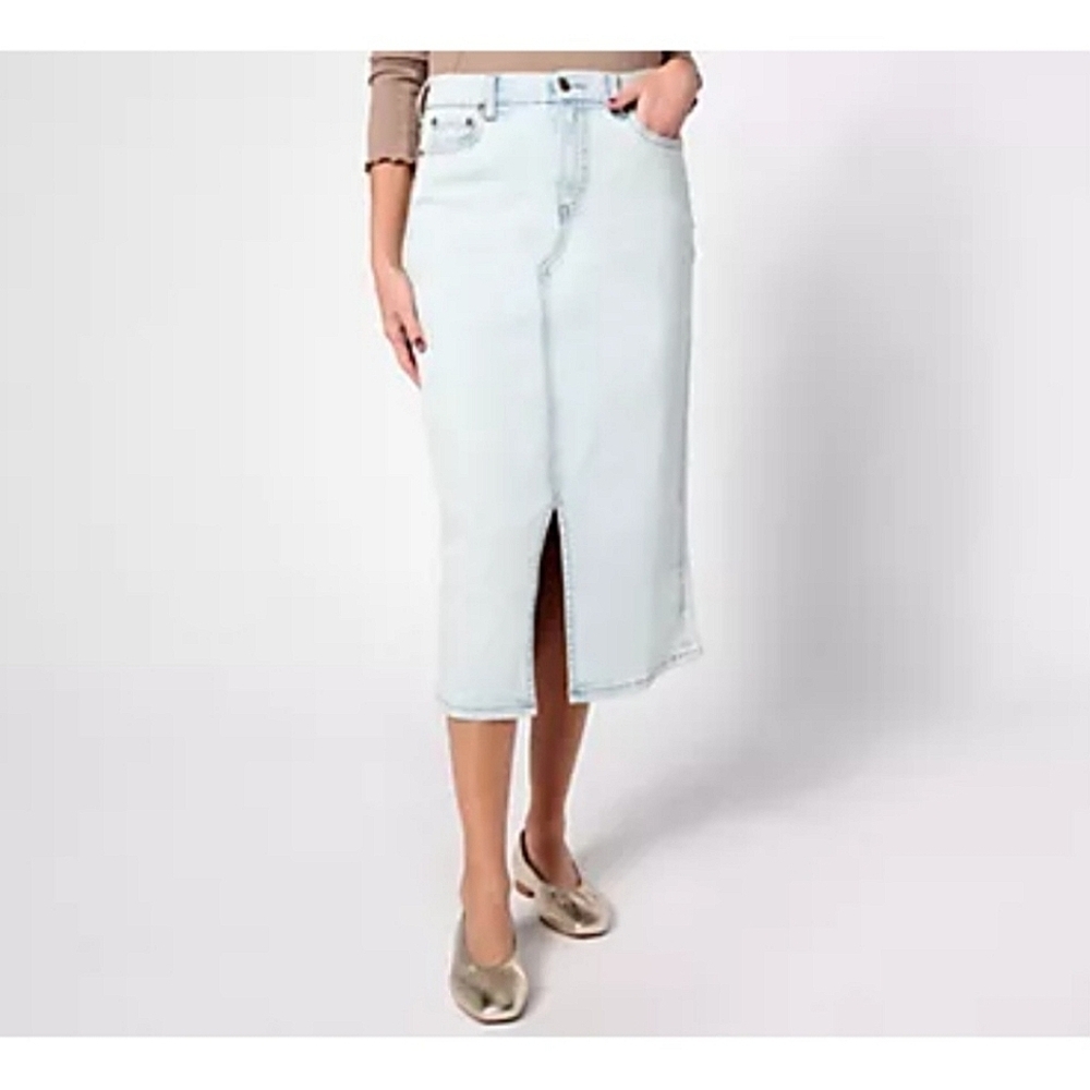 Denim & Co. Canyon Retreat Light Blue Denim Midi Skirt Sz4 NWT